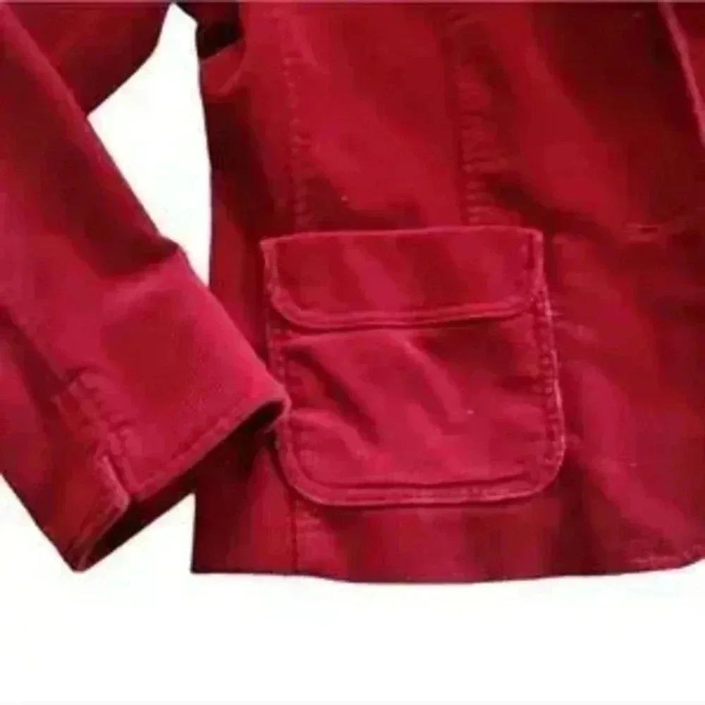 Talbots Red Corduroy Blazer 4 Button Faux Pocket Womens Jacket Size 12 Petite‎ - Picture 2 of 6